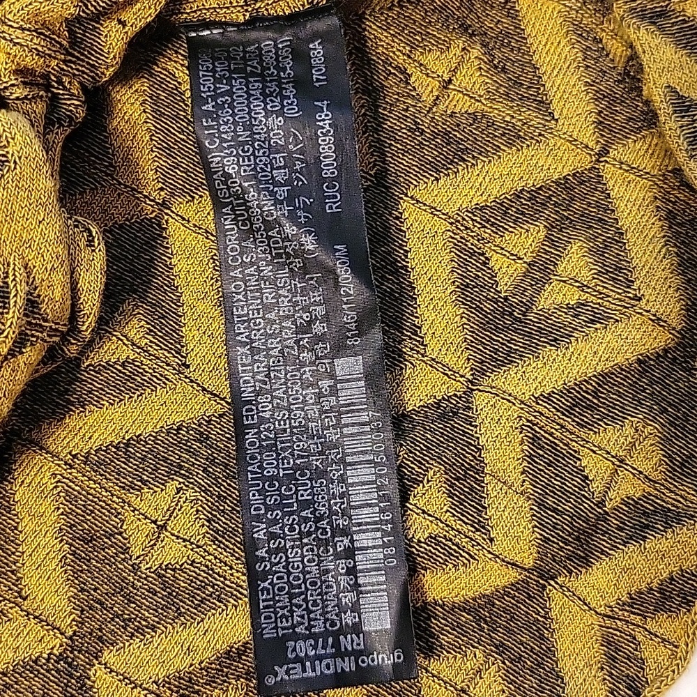 Zara Mustard & Black Patterned Bodycon Dress Long Puff Sleeves - Picture 5 of 7